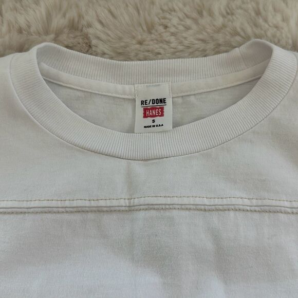 RE/DONE Cropped Varsity Tee in Optic White Cream Stitch Size S - Picture 4 of 8